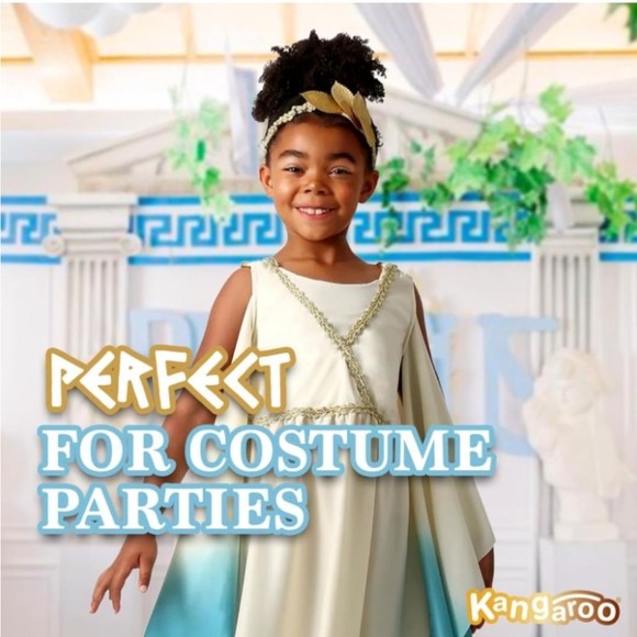 Kangaroo Greek Goddess Dress with Gold Leaf Headpiece Size Medium NWT - Picture 7 of 7